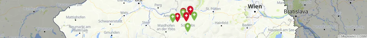 Kartenansicht für Apotheken-Notdienste in der Nähe von Ybbs an der Donau (Melk, Niederösterreich)